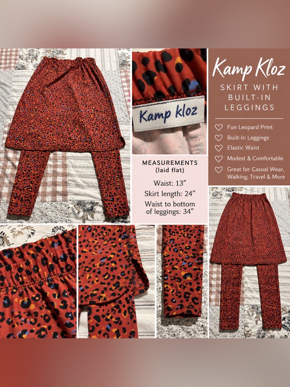 Kamp Kloz Leopard Skirt With Built-In Leggings Modest Athletic
